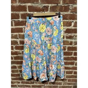 Loft Womens Blue Floral Pattern Maxi Flowy Pull On Skirt Size Large Petite